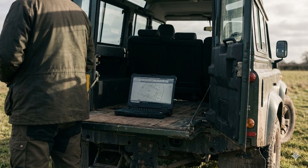 Surveyor setting out foundation lines on site